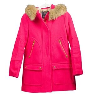 J. Crew Italian Stadium Cloth Nello Gori Sz 4P Red Zip Up Jacket Wool Blend Chic